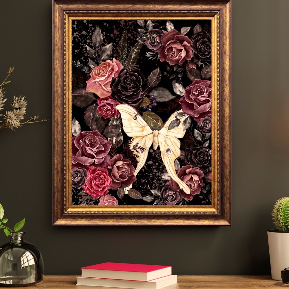 HANDMADE DIGITAL ART PRINT Floral Butterfly Brown White Cottagecore 8 1/2”x11”